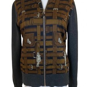 Rare Lauren Ralph Lauren Equestrian Cardigan - Horsebit Print Cotton Cashmere XL